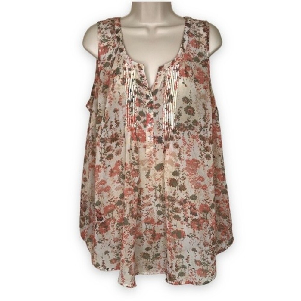 Motherhood Maternity Floral Chiffon Sleeveless Popover Blouse Women Size XL